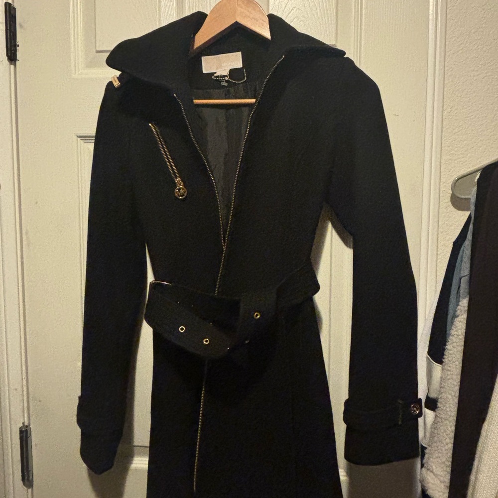 MICHAEL Michael Kors Black Pea Coat with Gold Accents